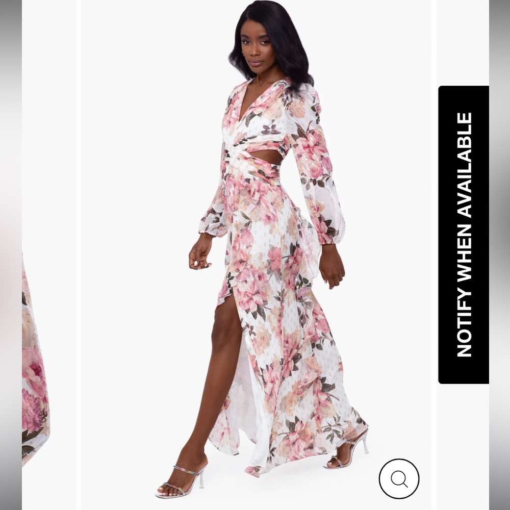 Xscape Avalee long sleeve chiffon floral maxi dress